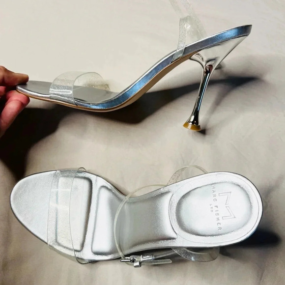 Marc Fisher Calisty Silver Glitter Strappy Stiletto Heels Women Size 9.5 - Picture 7 of 13